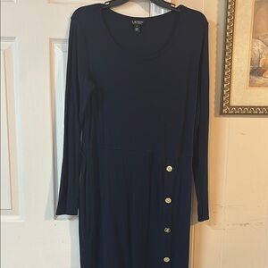 Ralph Lauren Blue and Gold Asymmetrical Sheath Dress